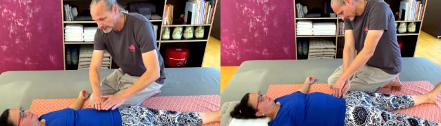 Thai abdominal massage to relieve from various symptoms and constipation along the whole body