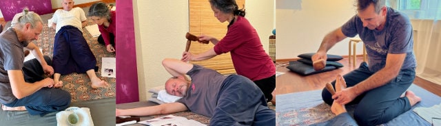 Advanced technique course Thai Tok Sen tap massage in Zurich.